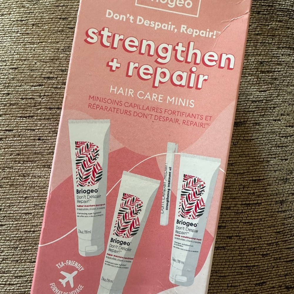 Briogeo Strengthen + Repair Hair Care Minis - Pink and White